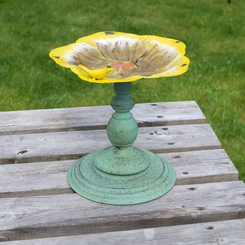 St Helens Metal Bird Bath / Feeder - Yellow Flower