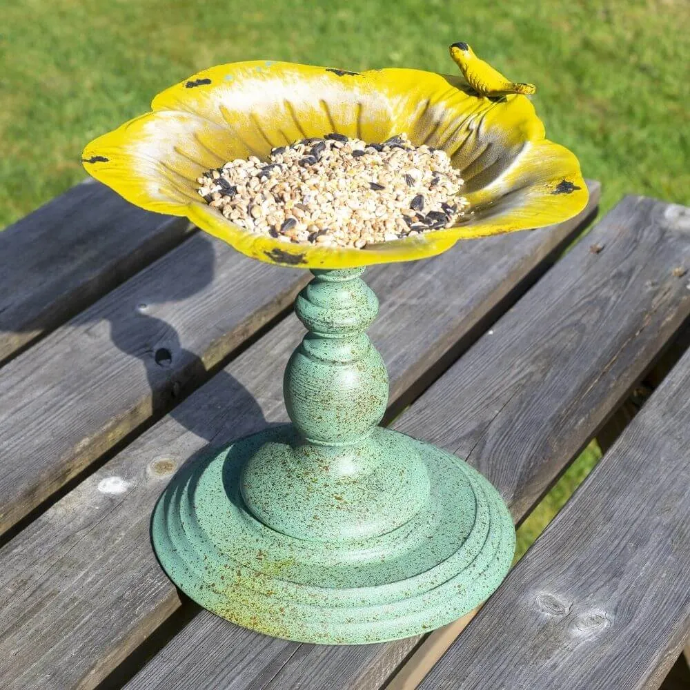 St Helens Metal Bird Bath / Feeder - Yellow Flower