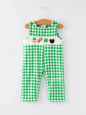 St. Patrick's Day Smocking Embroidered Green Plaid Boys' Romper