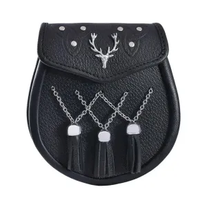 Stag Chrome Face Badge Leather Sporran