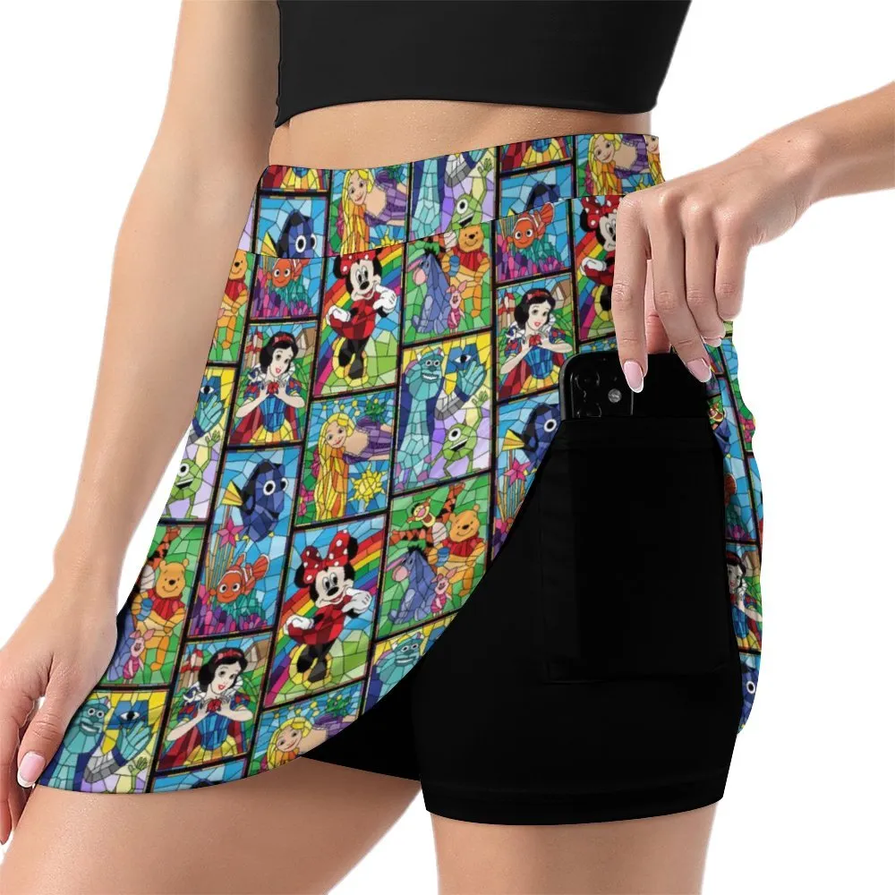 Stained Glass Characters Athletic A-Line Skirt With Pocket Solid Shorts