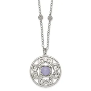 Stainles Steel Purple Calcedony Circle Necklace