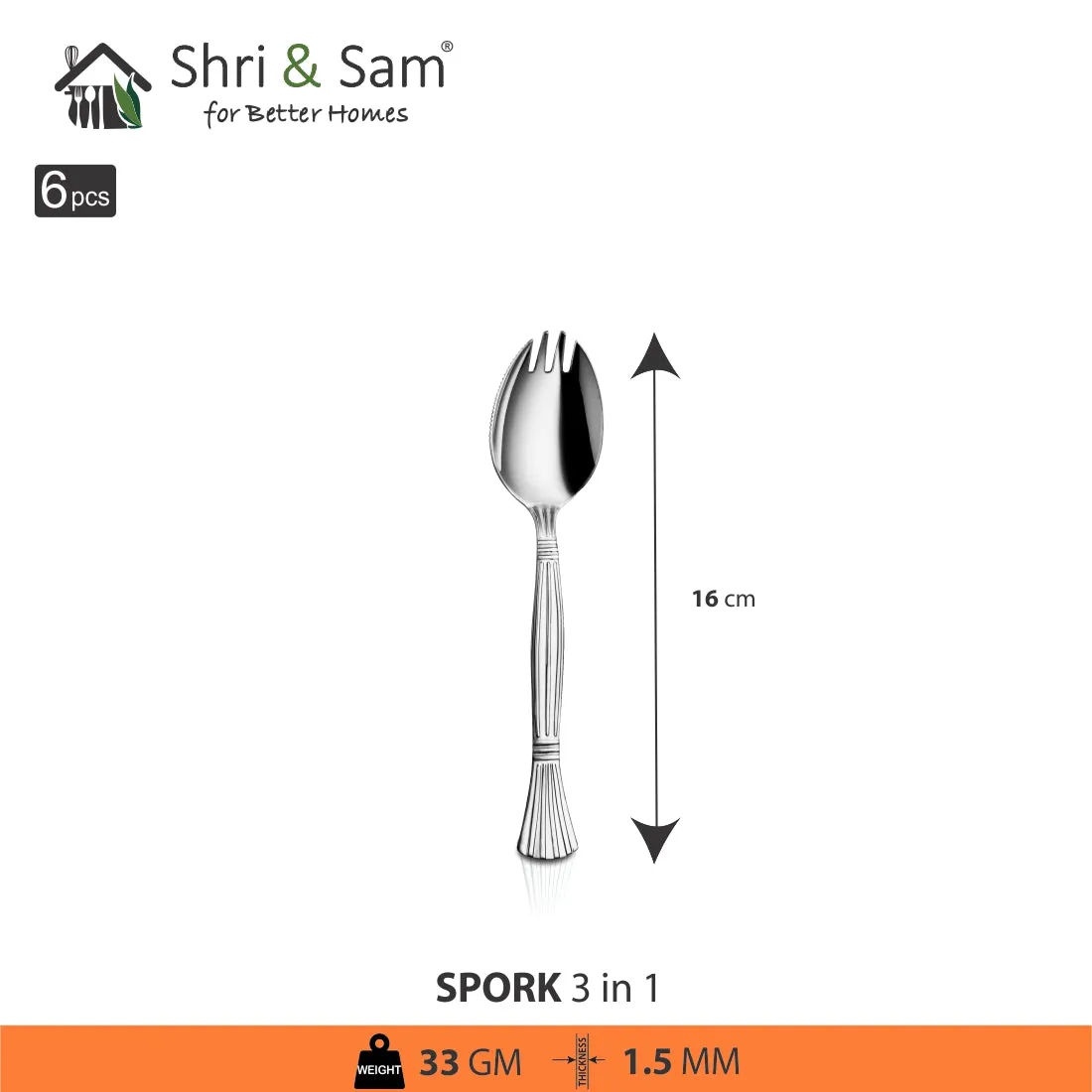 Stainless Steel 6 PCS Cutlery Spork 3 IN 1