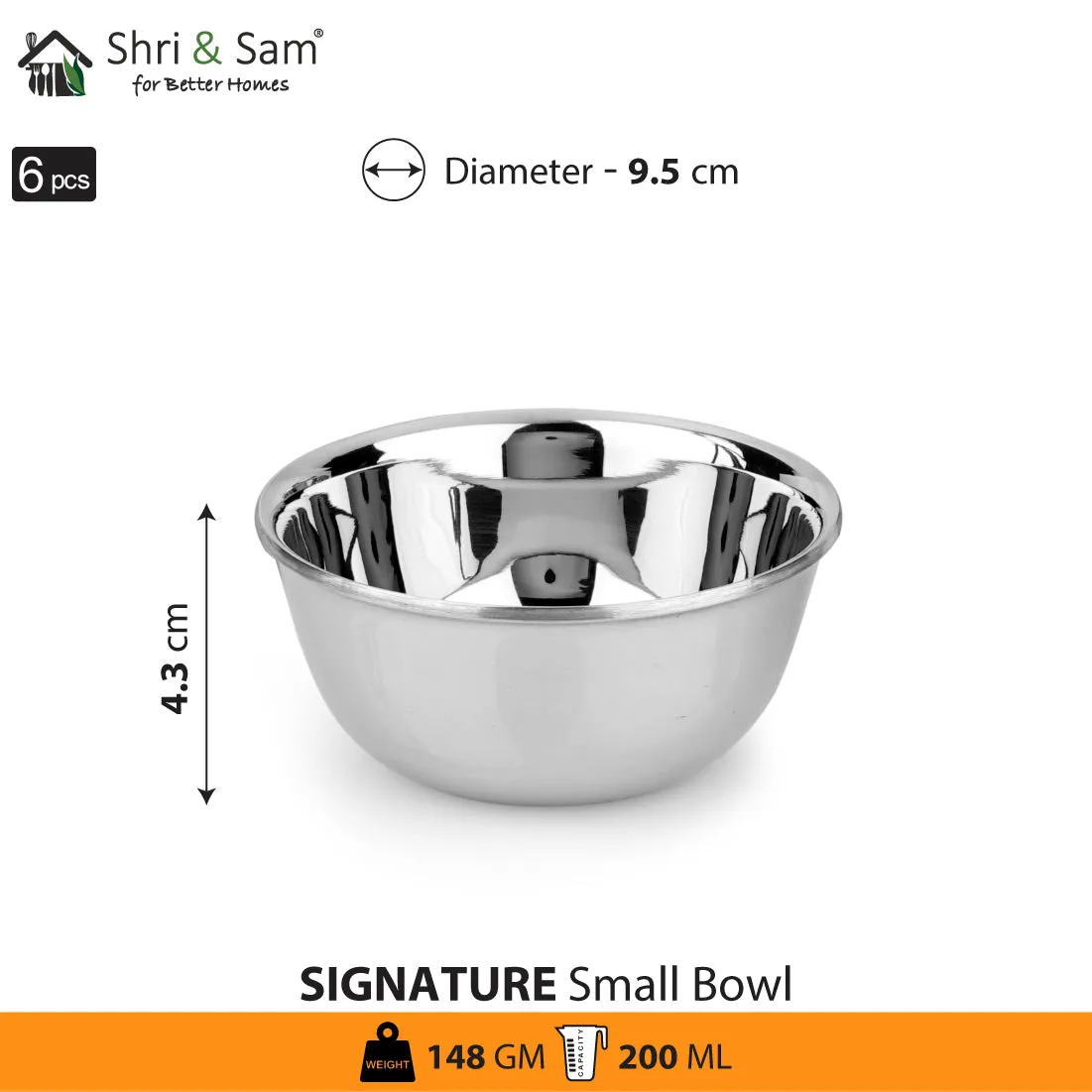 Stainless Steel 6 PCS Small Bowl Signature - Shiny