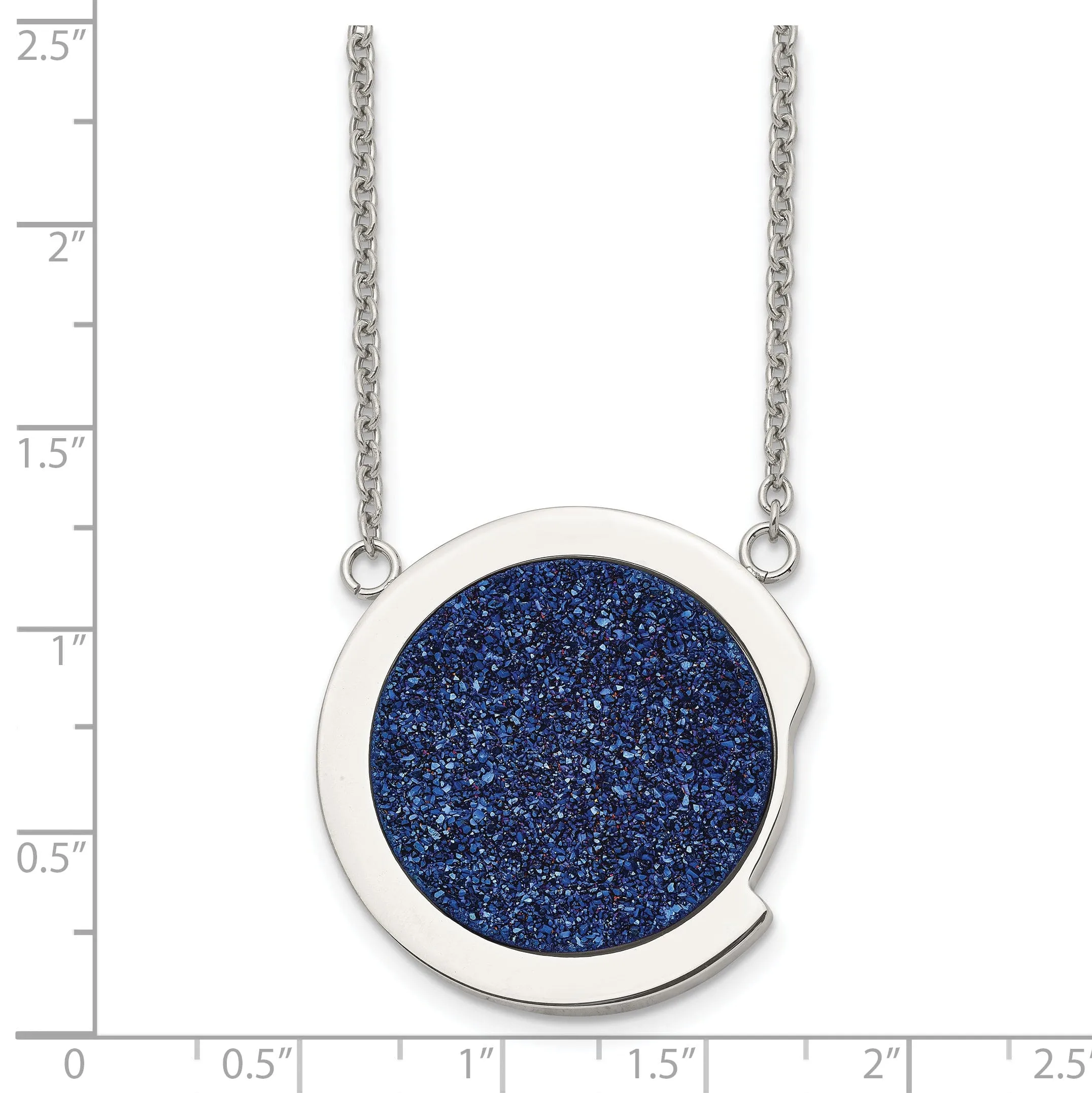 Stainless Steel Blue Druzy Stone Necklace