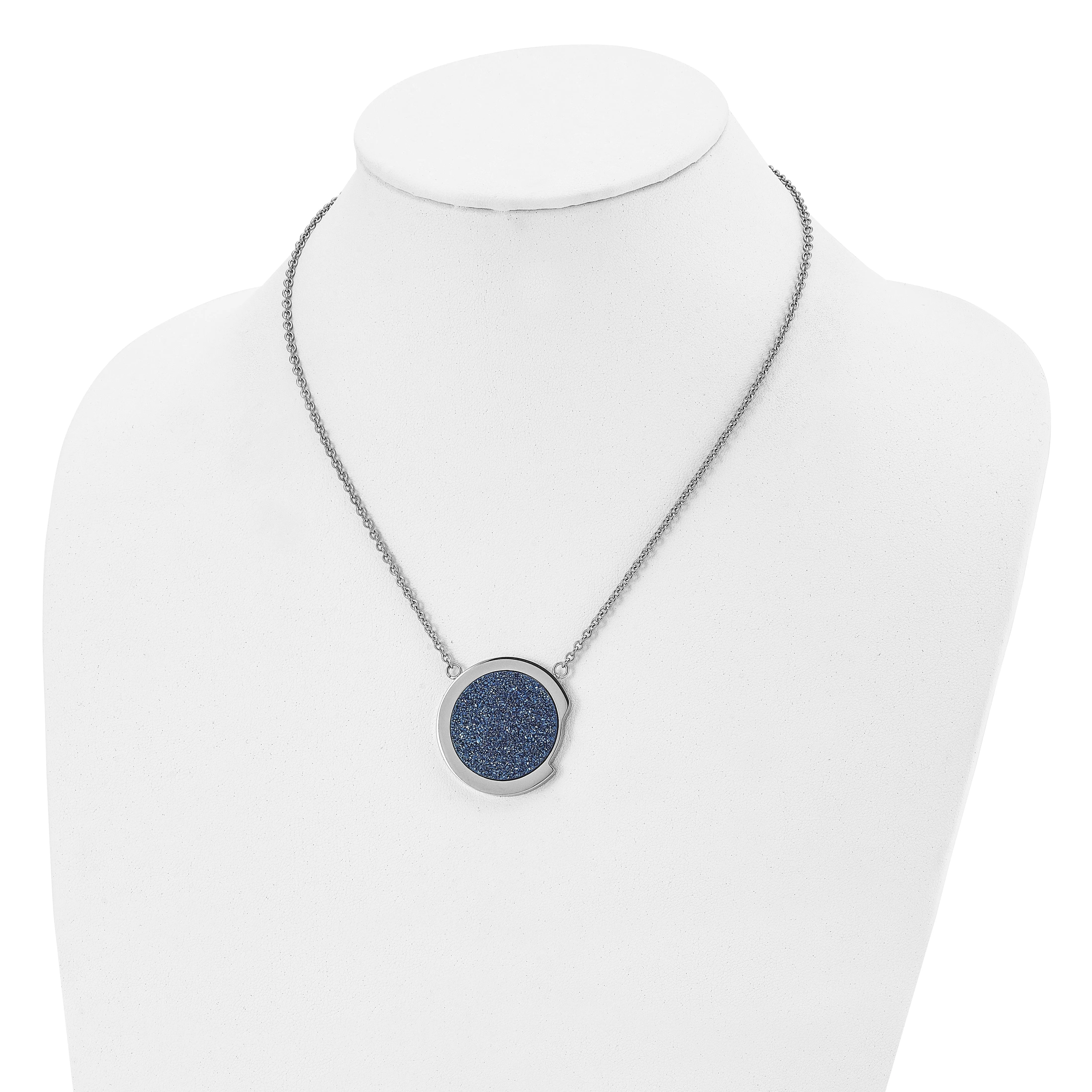 Stainless Steel Blue Druzy Stone Necklace