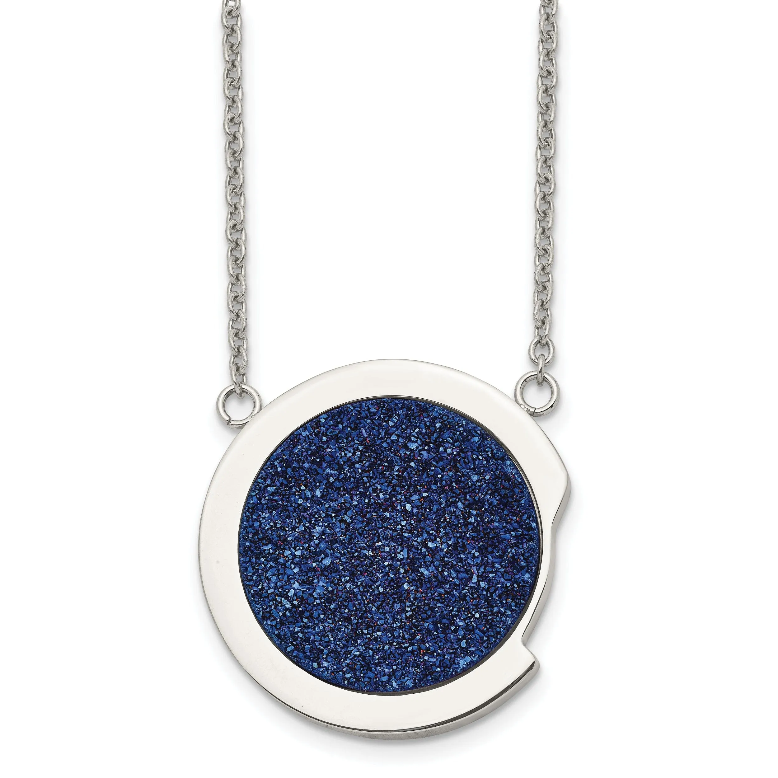 Stainless Steel Blue Druzy Stone Necklace