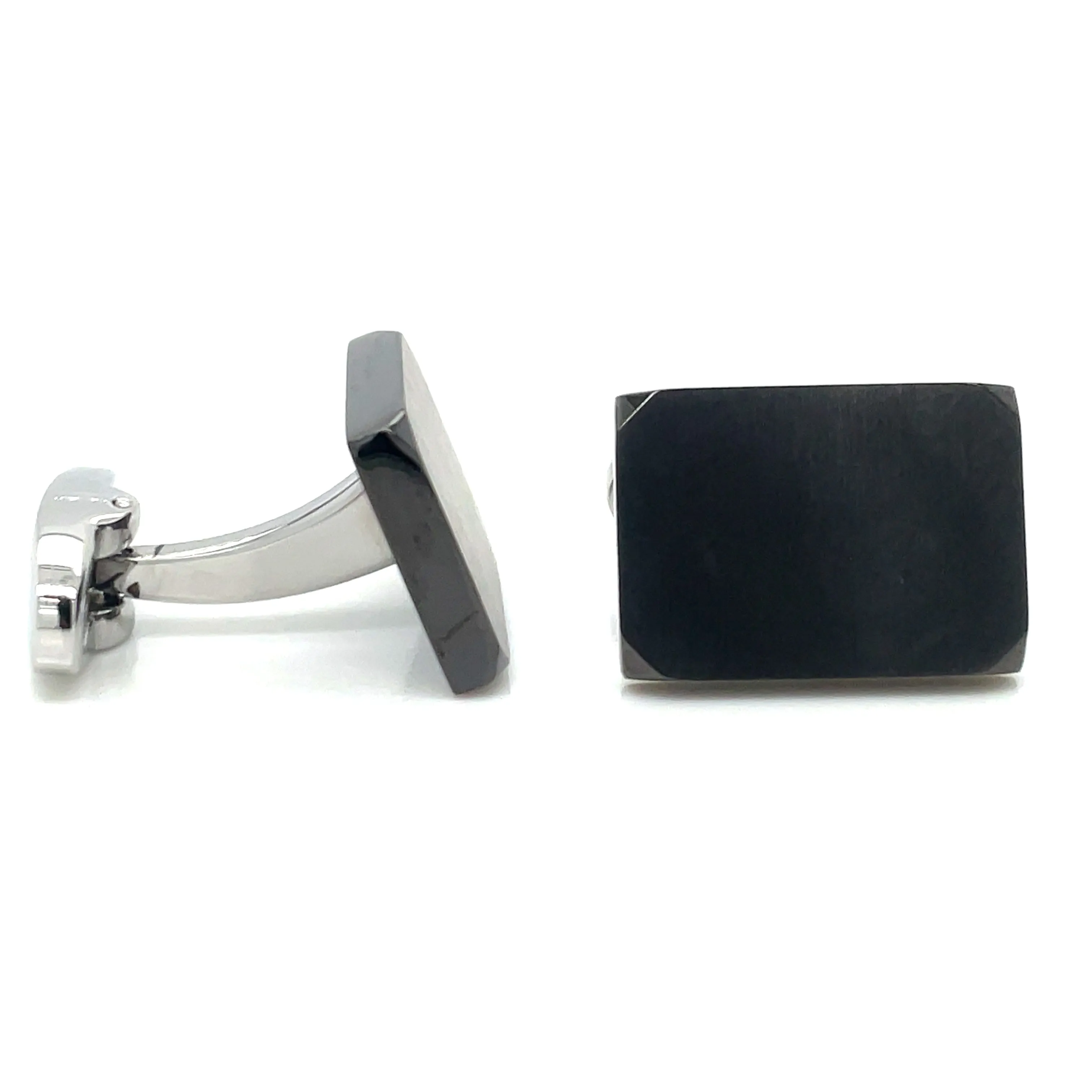 Stainless Steel Brushed And Shiny Black Cufflinks