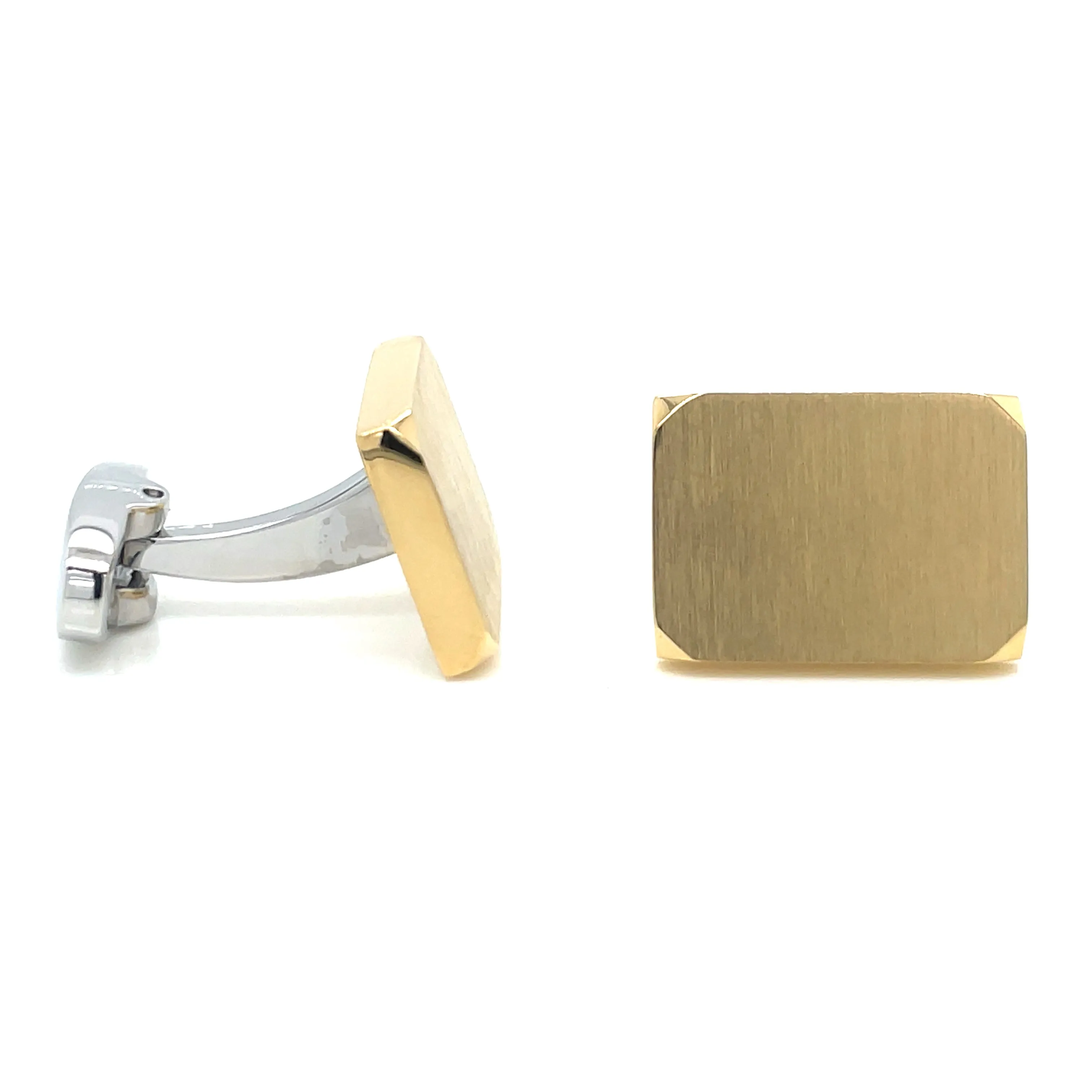 Stainless Steel Brushed And Shiny Rectangle Cufflinks With Gold Plating