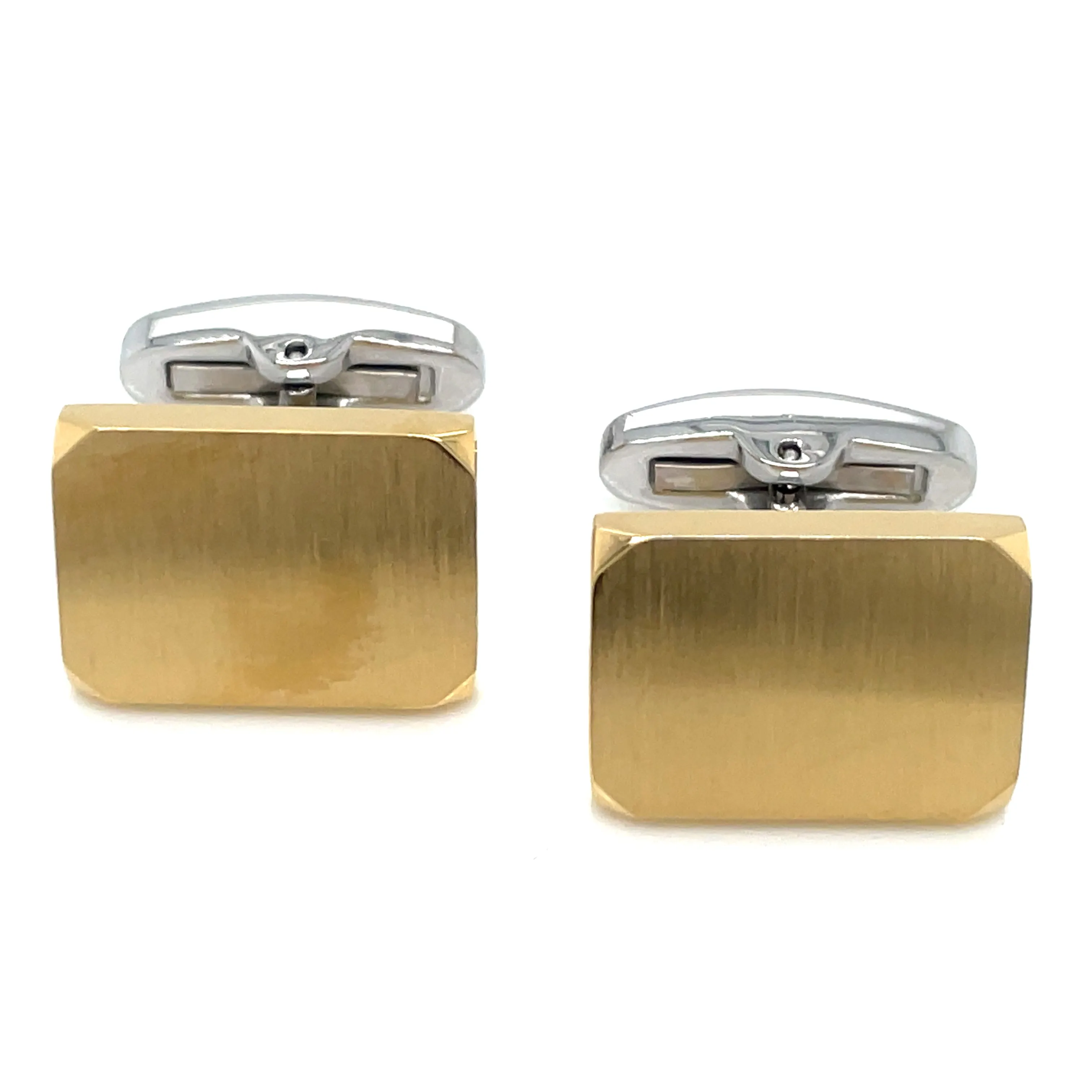 Stainless Steel Brushed And Shiny Rectangle Cufflinks With Gold Plating