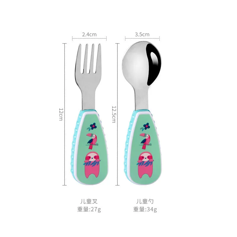 Stainless Steel Children's Small Spoon Cartoon Pattern Baby Feeding Spoon Fork Portable