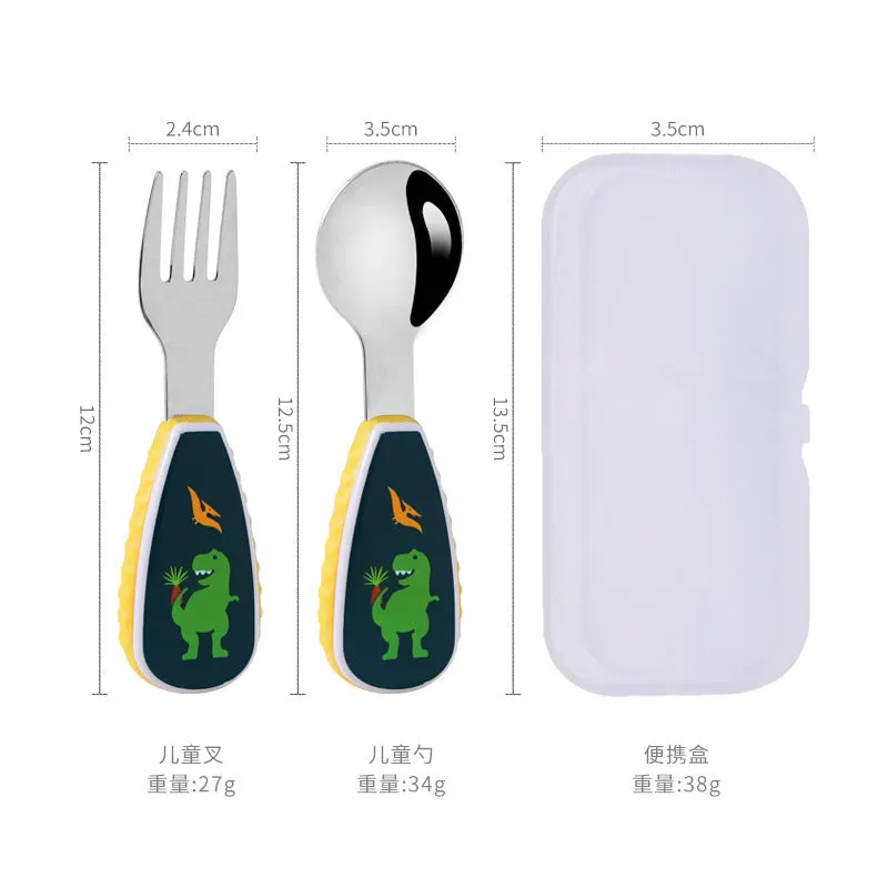 Stainless Steel Children's Small Spoon Cartoon Pattern Baby Feeding Spoon Fork Portable