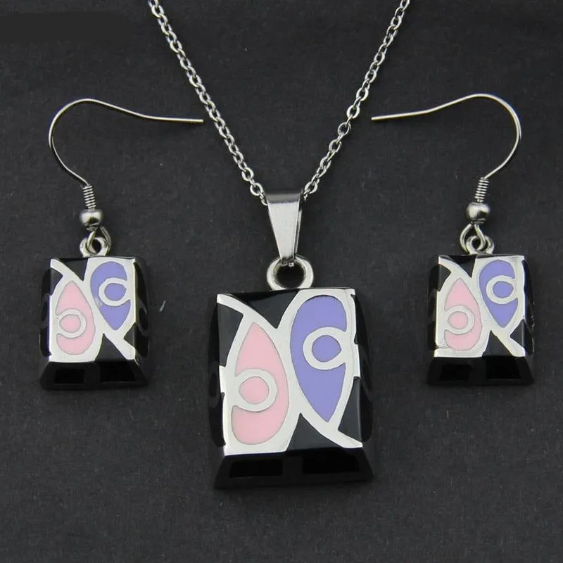 Stainless Steel Jewelry Eye Pattern Square Shape Resin Jewelry Set for Women