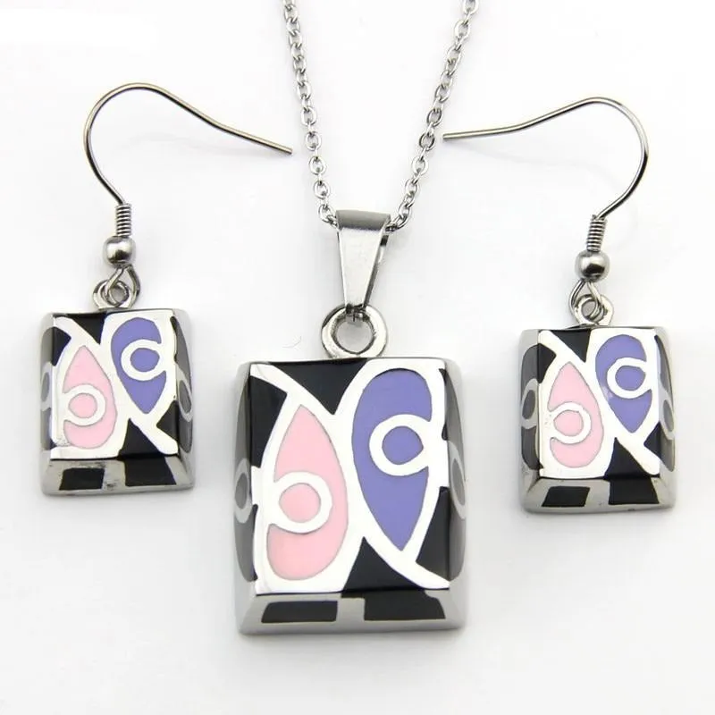 Stainless Steel Jewelry Eye Pattern Square Shape Resin Jewelry Set for Women