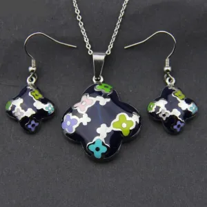 Stainless Steel Jewelry Flower Style Colorful Resin Jewelry Set for Women in Silver Color