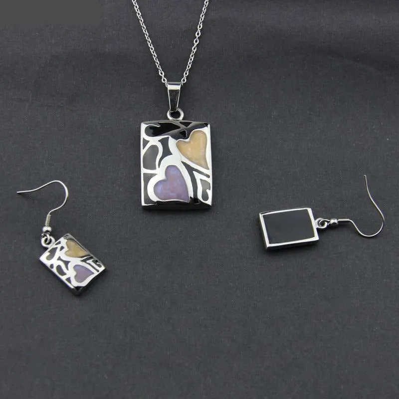 Stainless Steel Jewelry Heart Enamel Jewelry Set for Women in Silver Color