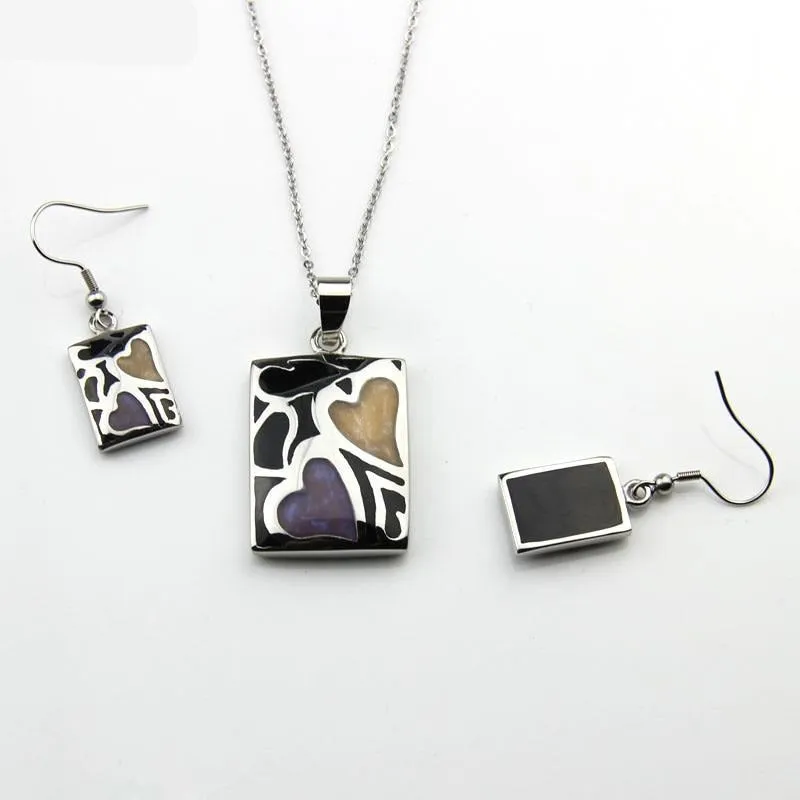 Stainless Steel Jewelry Heart Enamel Jewelry Set for Women in Silver Color