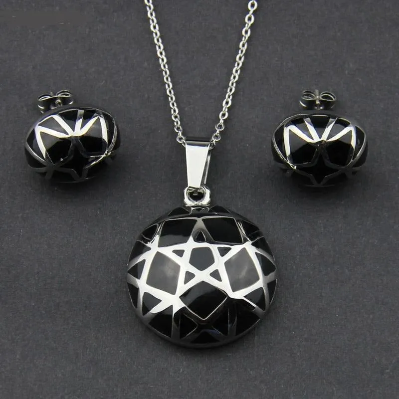 Stainless Steel Jewelry Stars Style Round Resin Jewelry Set for Women in Black Color