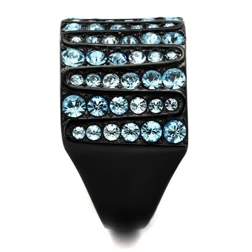 Stainless Steel Ring Top GRD Crystal Sea Blue TK2198 for Women Style BlackIon