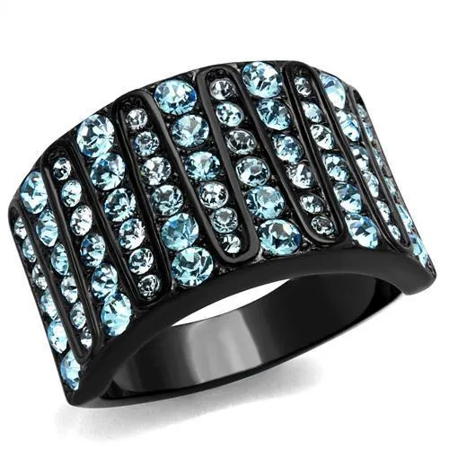 Stainless Steel Ring Top GRD Crystal Sea Blue TK2198 for Women Style BlackIon