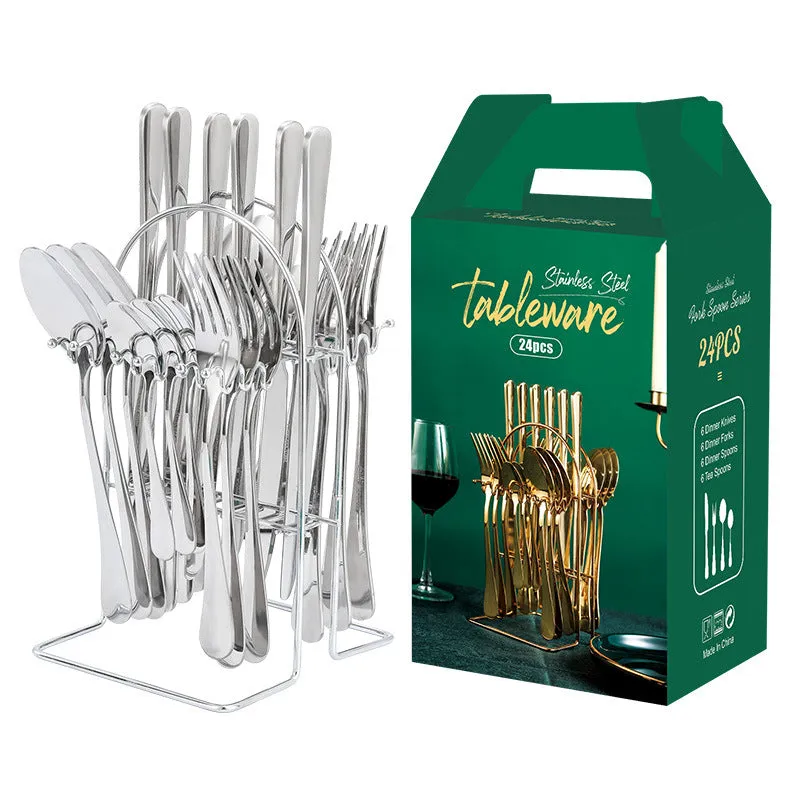 Stainless Steel Tableware Set Western Tableware Knife, Fork and Spoon 24-Piece Set