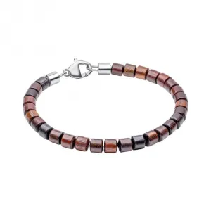 Stainless Steel With Natural Wood Beads Bracelet B5460