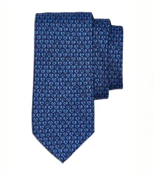 Stamp Print Silk Tie Navy Blue/Light Blue