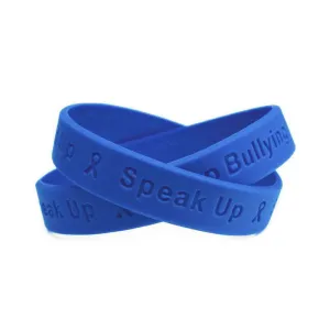 Stand Up - Speak Up - Stop Bullying White Letters Blue Wristband - Youth 7"