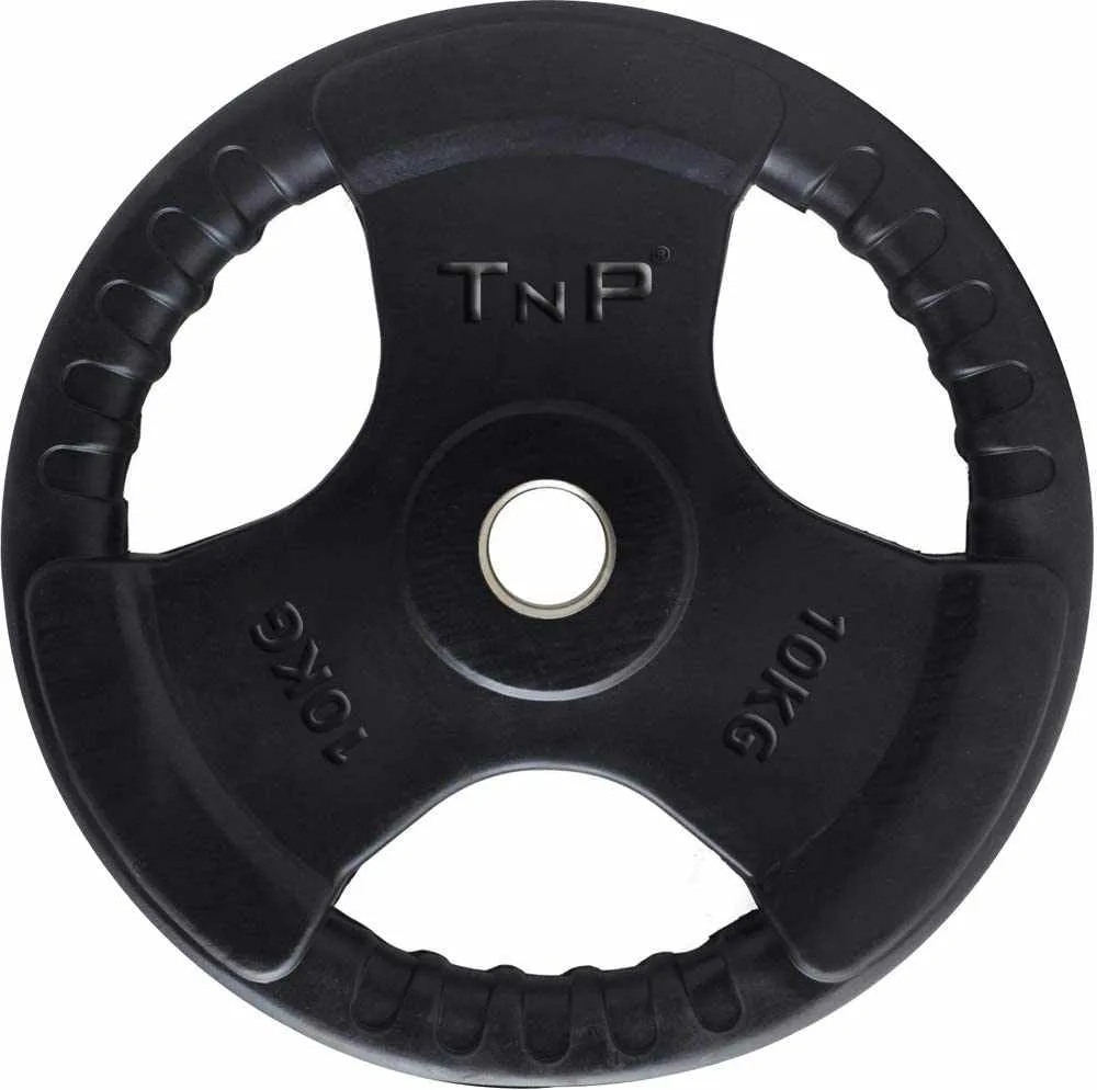 Standard 1" Tri-Grip Rubber Encased Weight Plate 20kg - Black