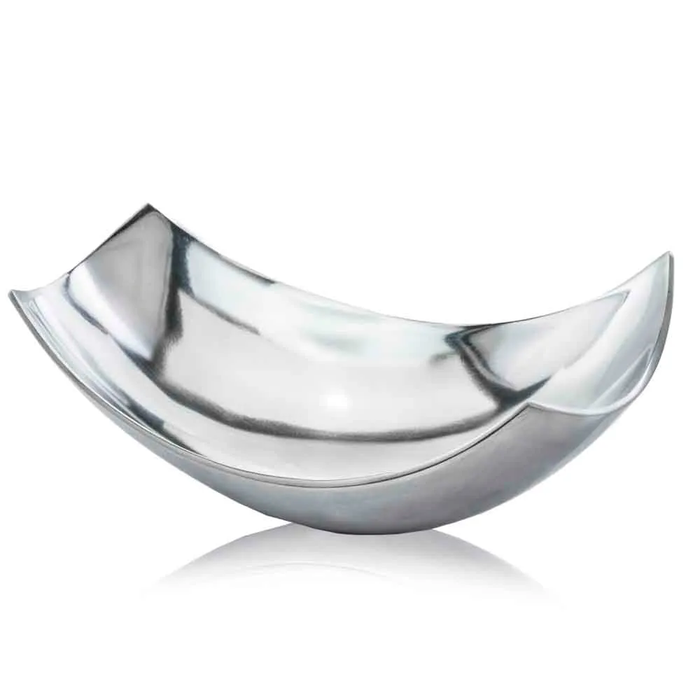 Standing Red Pencil Cucha Large Scoop Silver, Shiny Bowl, Aluminum, Modern, Tabletop, Accent Piece, Home or Office, Decor, 17.25" L x 9.75" W x 5.5" H