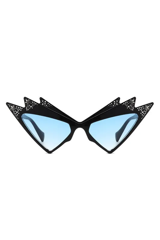 Star Embellished Cat Eye Sunglasses - Blue Lenses