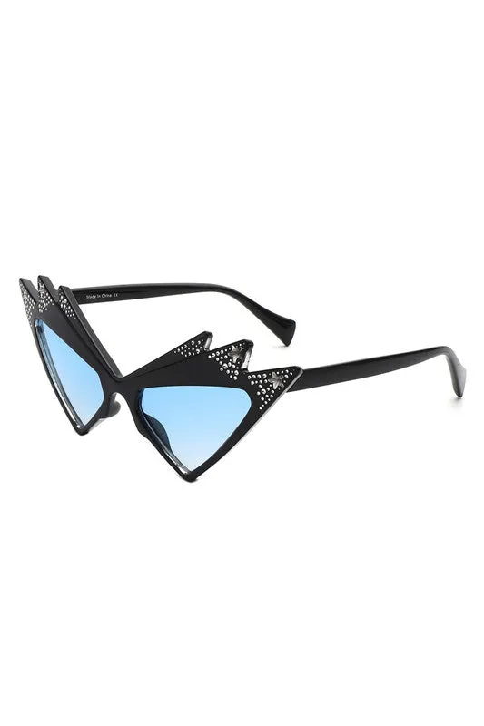 Star Embellished Cat Eye Sunglasses - Blue Lenses