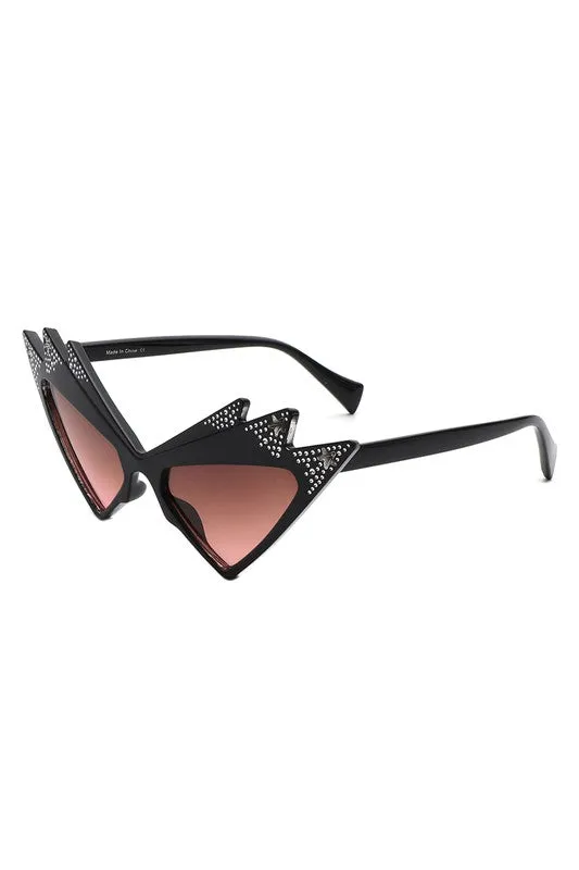 Star Embellished Cat Eye Sunglasses - Brown Lenses