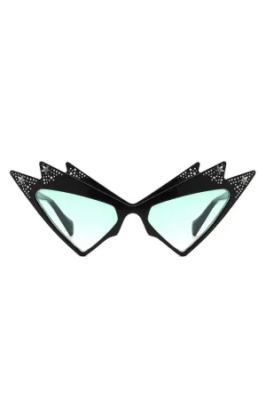 Star Embellished Cat Eye Sunglasses - Green Lenses