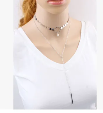 Star Goddess Duo Layering Choker Necklace with free necklace box as a perfect gift