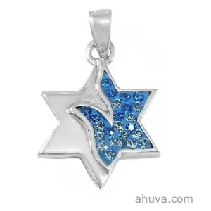 Star Of David Pendant In Blue Crystals