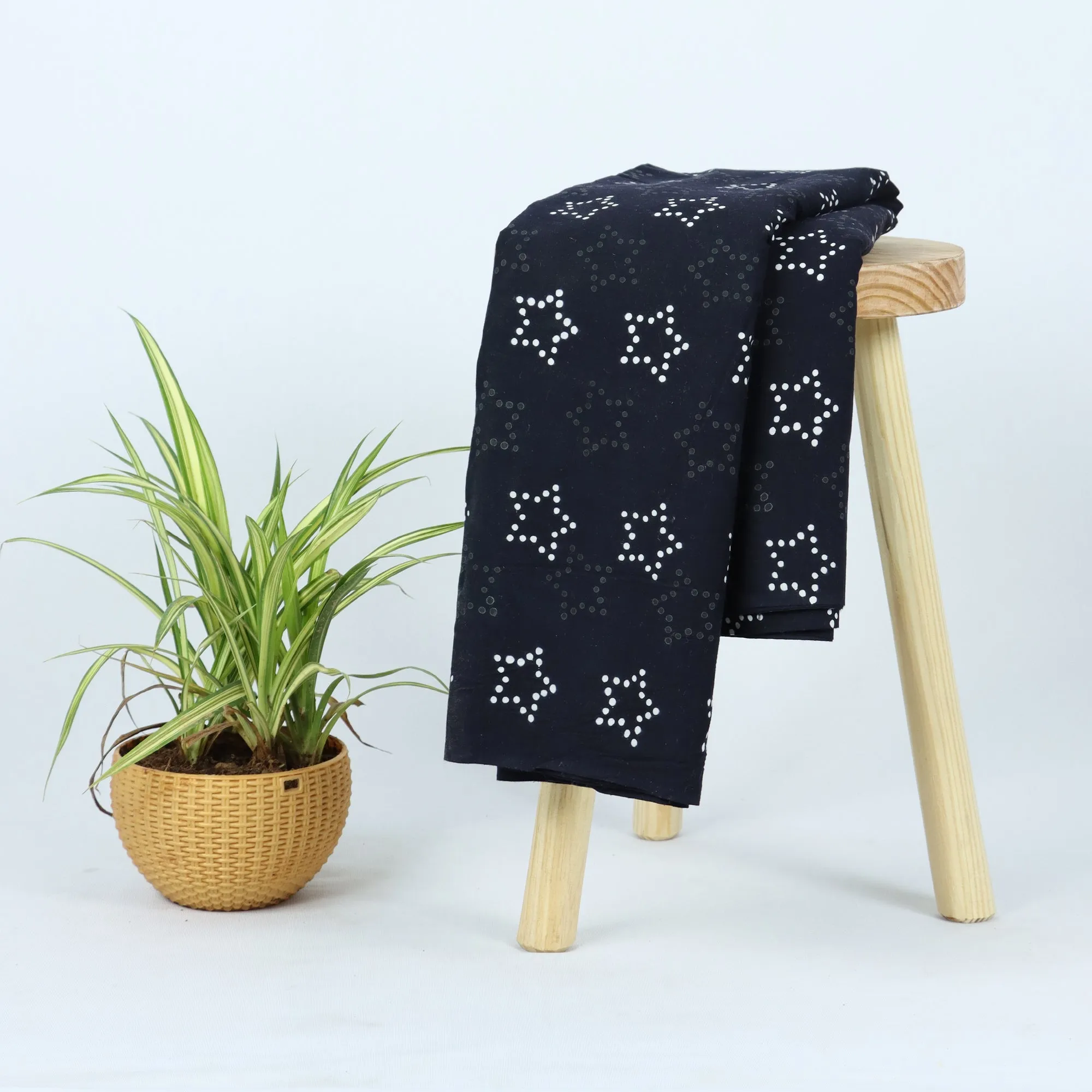 Star Printed Black And White Cotton Fabric Material