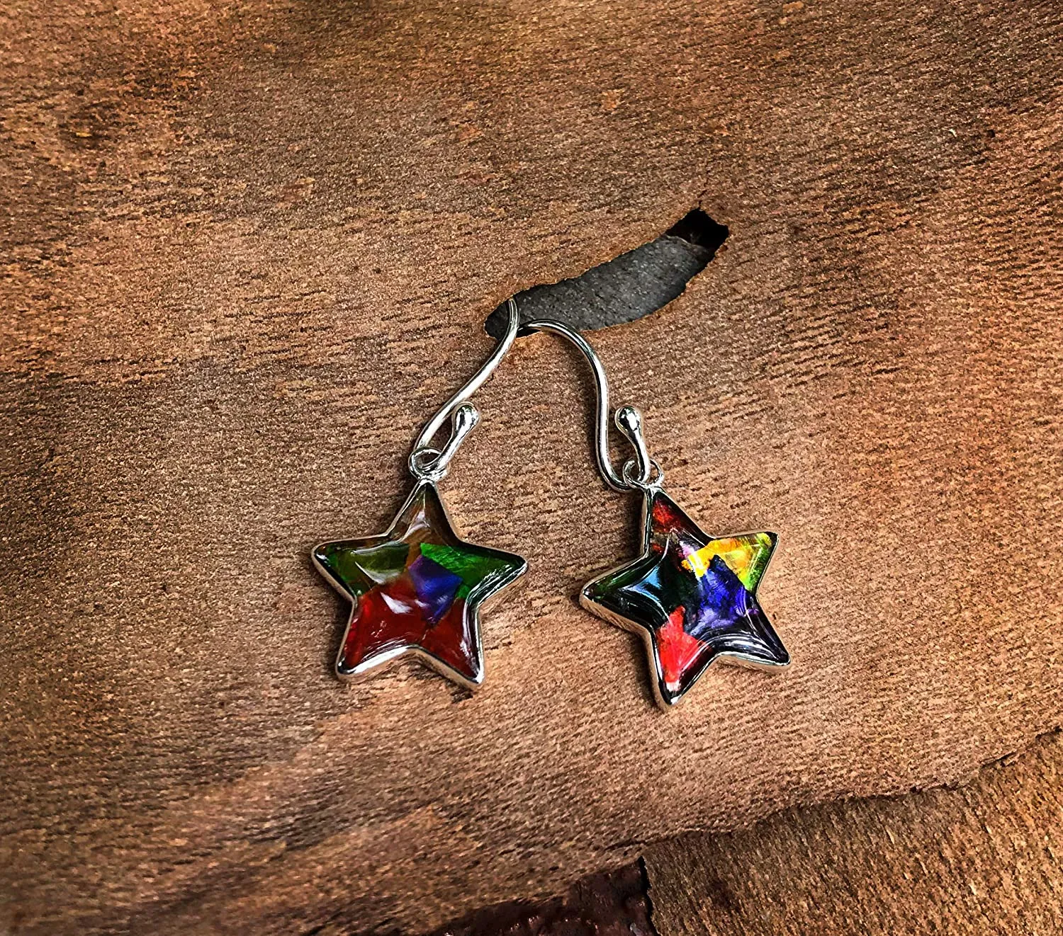 Starborn Ammolite Star Earrings Sterling Silver