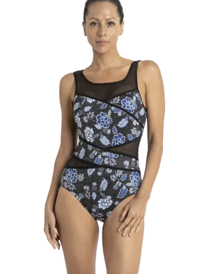 Stardust Taped High Neck One Piece Swimsuit Black