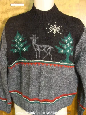 Starry Night Scene with Reindeer Tacky Xmas Sweater