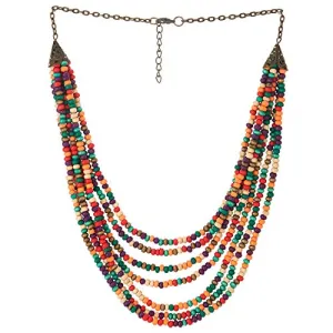 Statement Collar Choker Necklace Multi-Strand Colorful Wood Beads Charms Pendant Dress Boho Ethnic