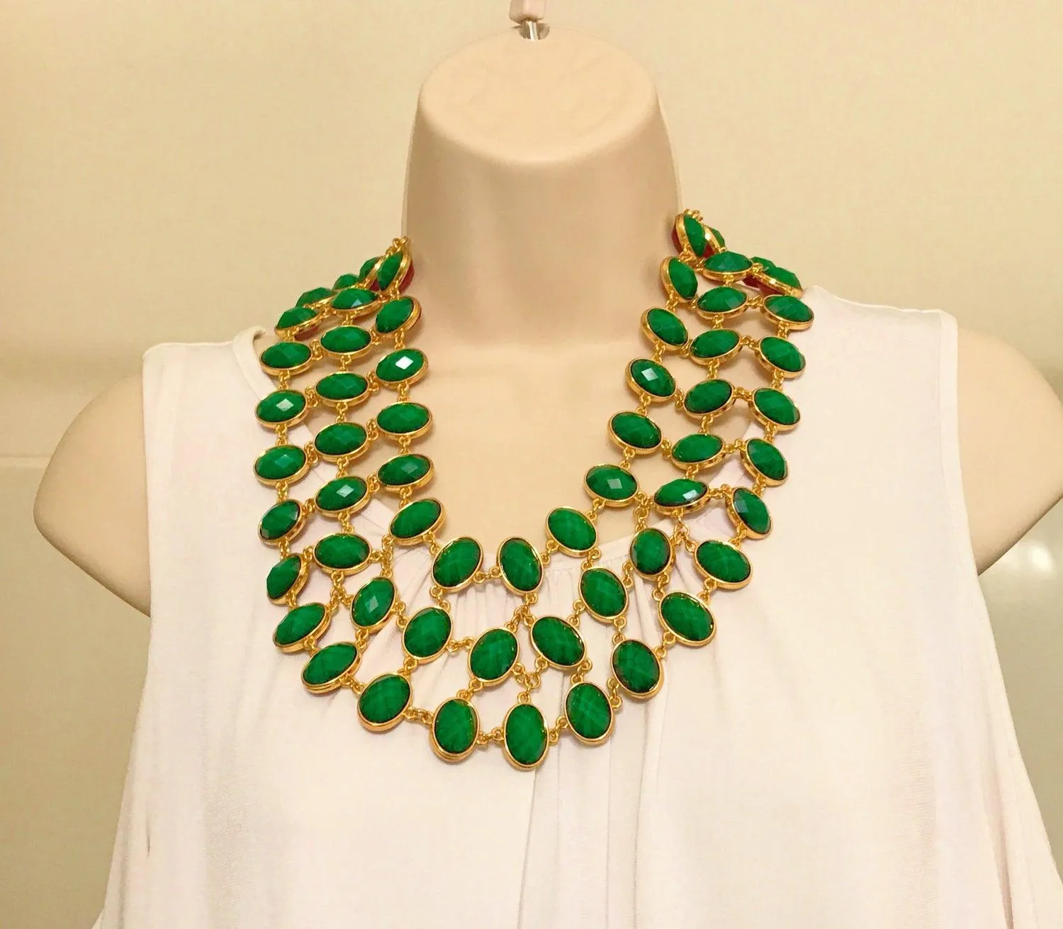 Statement! Green and Red Reversible Collar Necklace