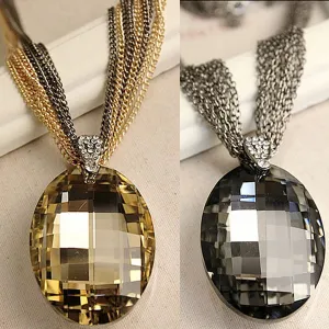 Statement Jewelry Big Oval Glass Crystal Pendant Necklace for Women as Sweater Accessories