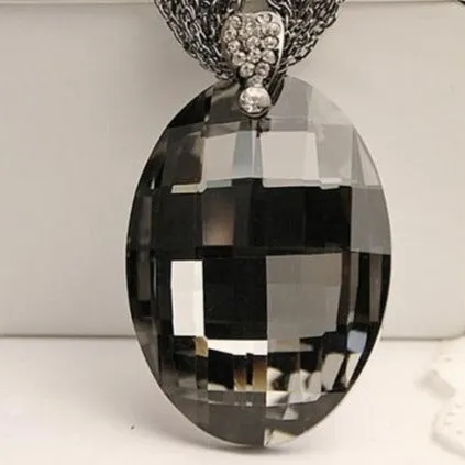 Statement Jewelry Big Oval Glass Crystal Pendant Necklace for Women as Sweater Accessories