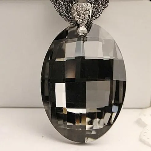 Statement Jewelry Big Oval Glass Crystal Pendant Necklace for Women as Sweater Accessories