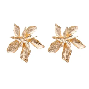 Statement Jewelry Exaggerated Gold Color Flower Metal Stud Earrings for Women