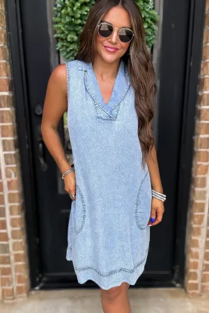 Stay Close Light Wash Denim Dress