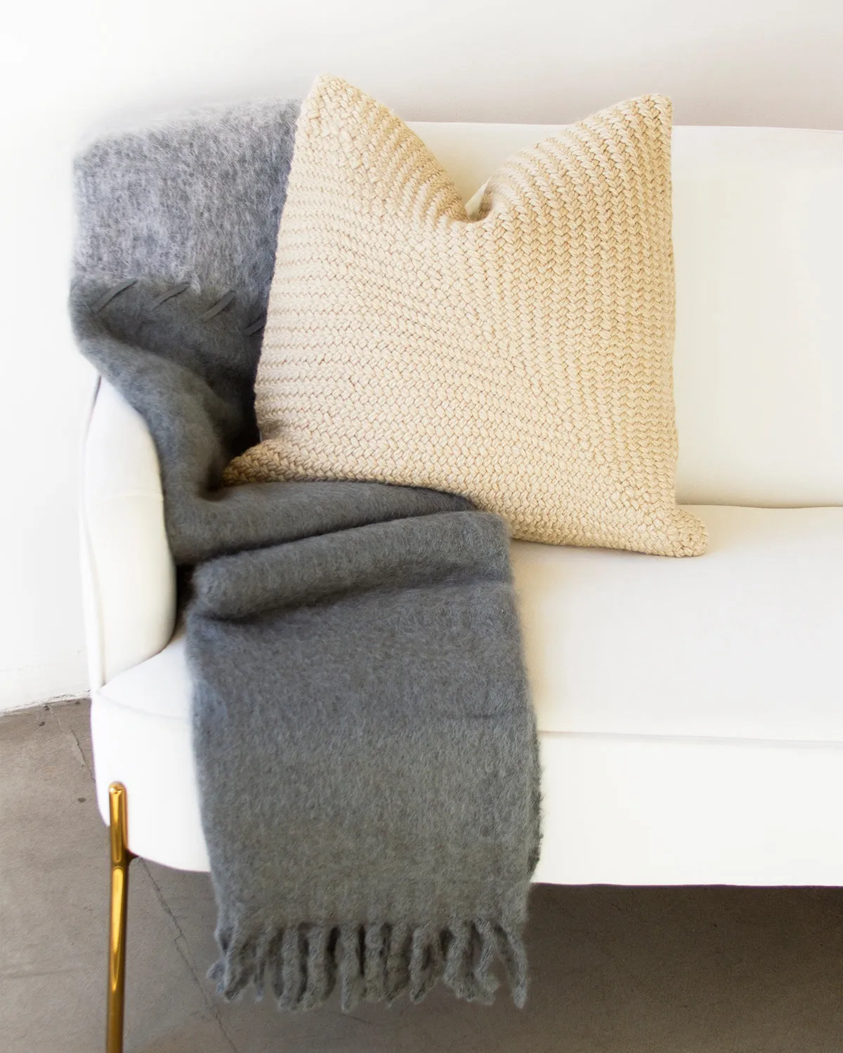 Steam and Smoke Mohair Blanket - Suede Whipstitch