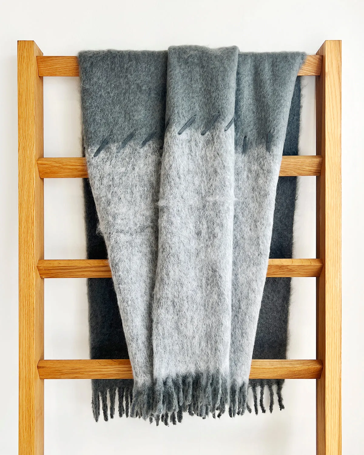 Steam and Smoke Mohair Blanket - Suede Whipstitch