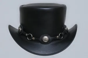 Steampunk El Dorado The Swagger Black Flower Concho Band Leather Top Hat